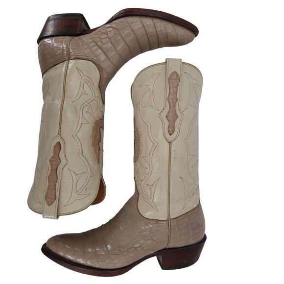 Black Jack Exotic Alligator Men 7EE Beige Cream Leather Cowboy Western Boots USA - Picture 6 of 15